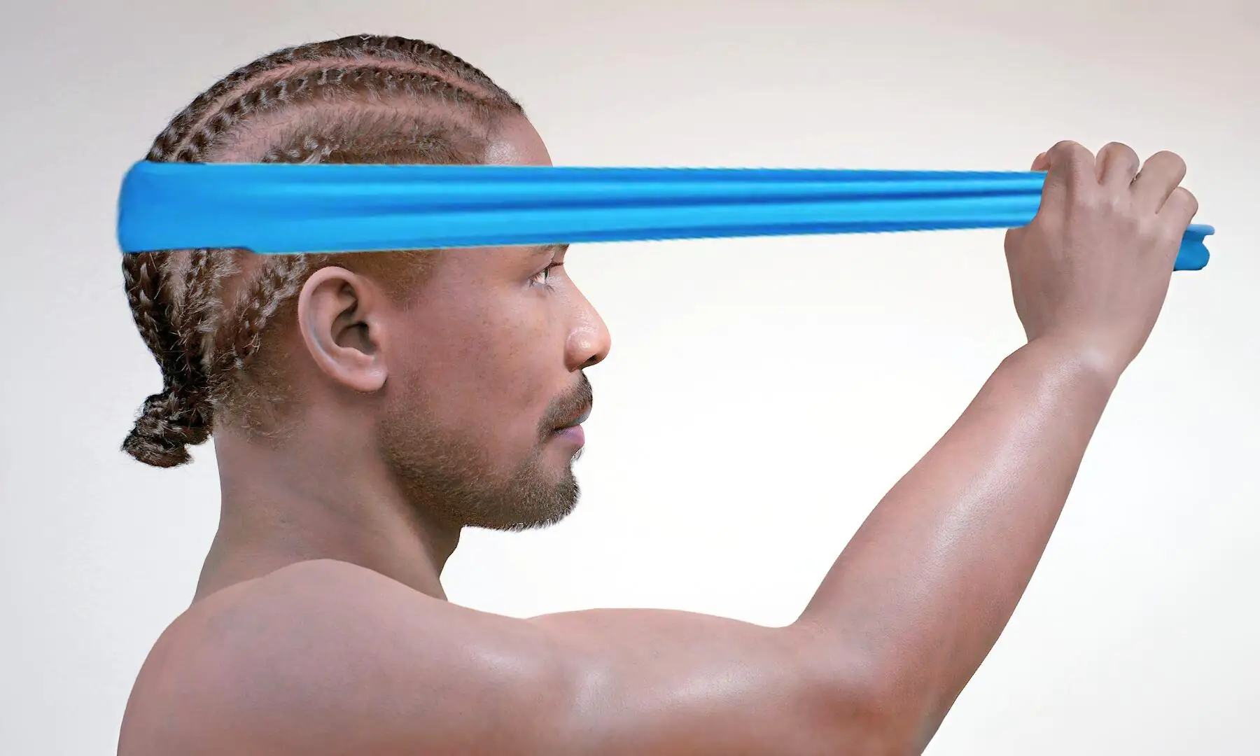 Neck training with resistance band.